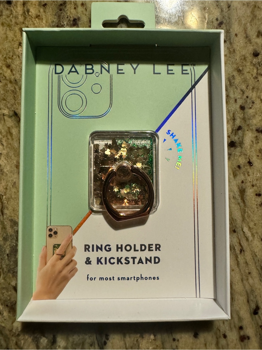 NWT Dabney Lee Shake Me! Glitter Ring Holder Kickstand Green & Gold Cell iPhone